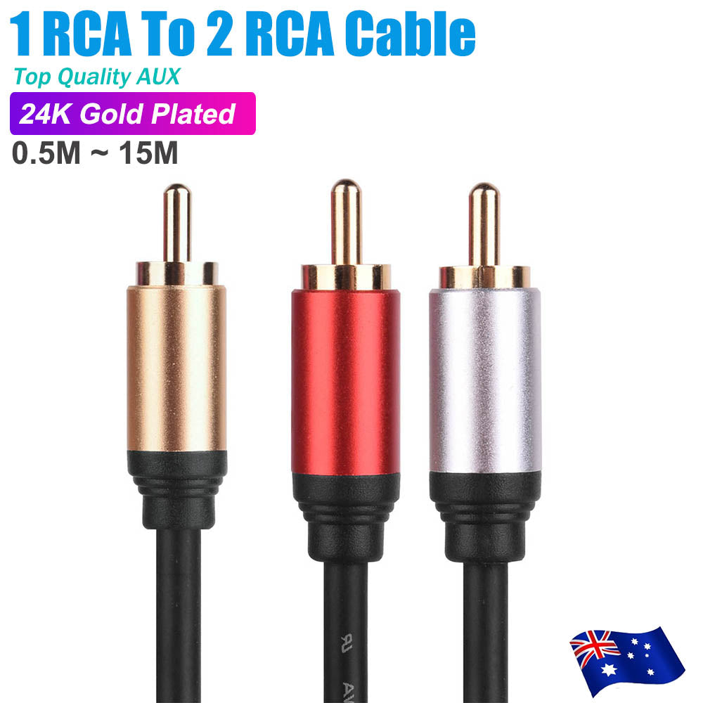 Premium 1 RCA to 2 RCA Subwoofer Audio Cable Y Splitter Cord Lead