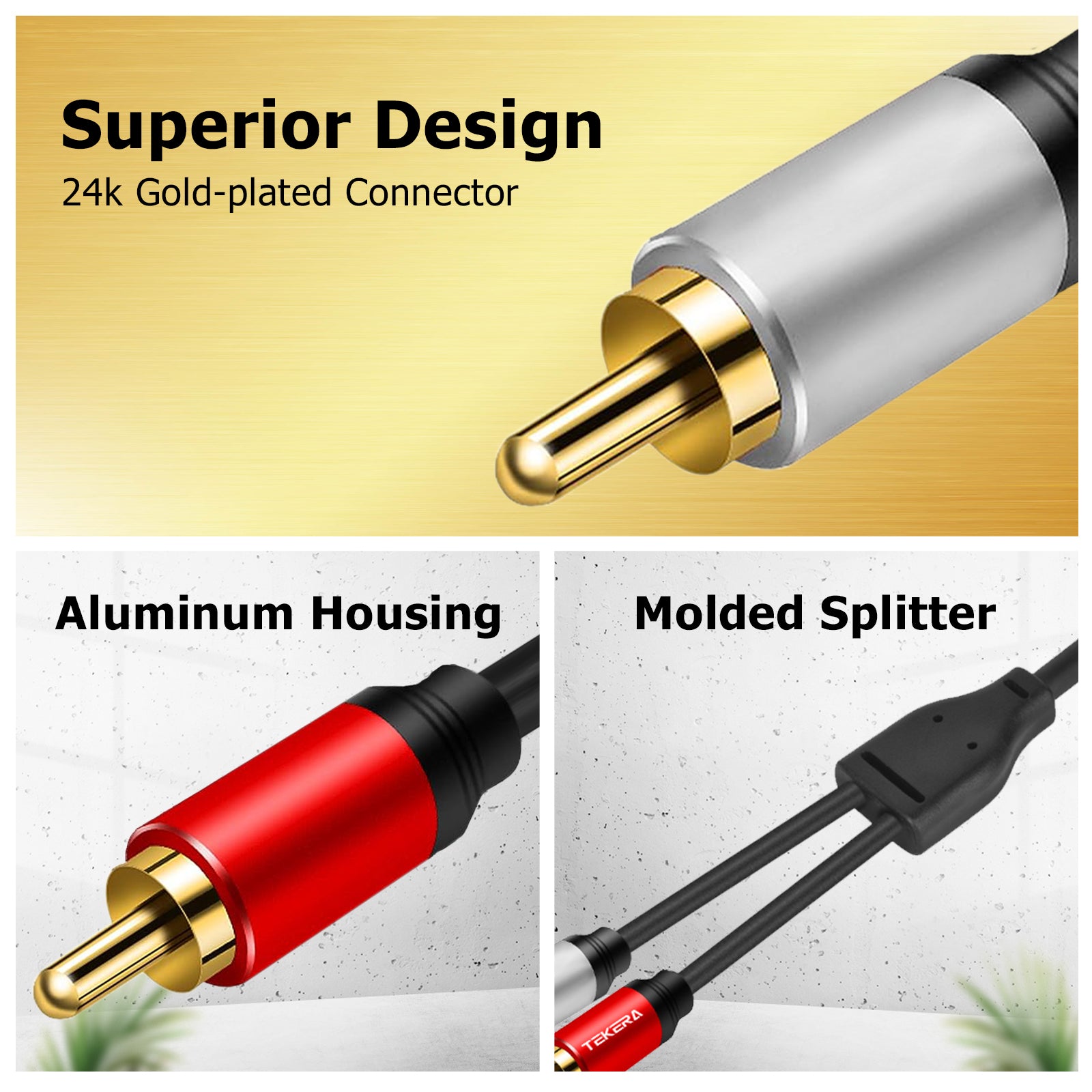 Premium 2 RCA to 2 RCA Stereo Audio Cable Cord Male-Male Gold Plated