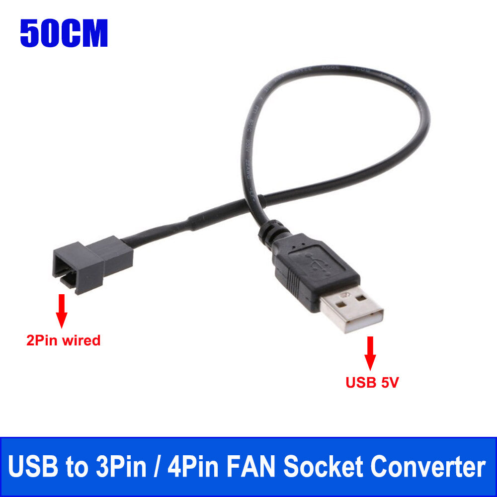 USB to 3Pin/4Pin 5V PWM Fan Power Adapter Cable for PC Case Cooling Fan