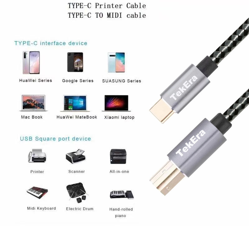 USB C to USB B Midi Cable Type C to USB Midi Interface Cord for Printer Phone