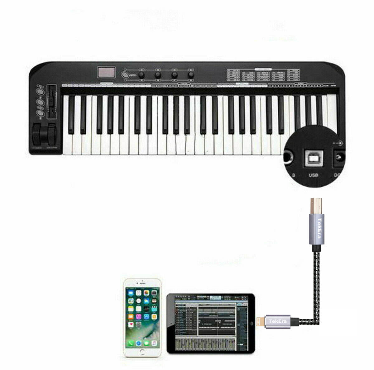 8Pin to Type-B MIDI Keyboard Converter USB 2.0 Cable for iPhone iPad apple