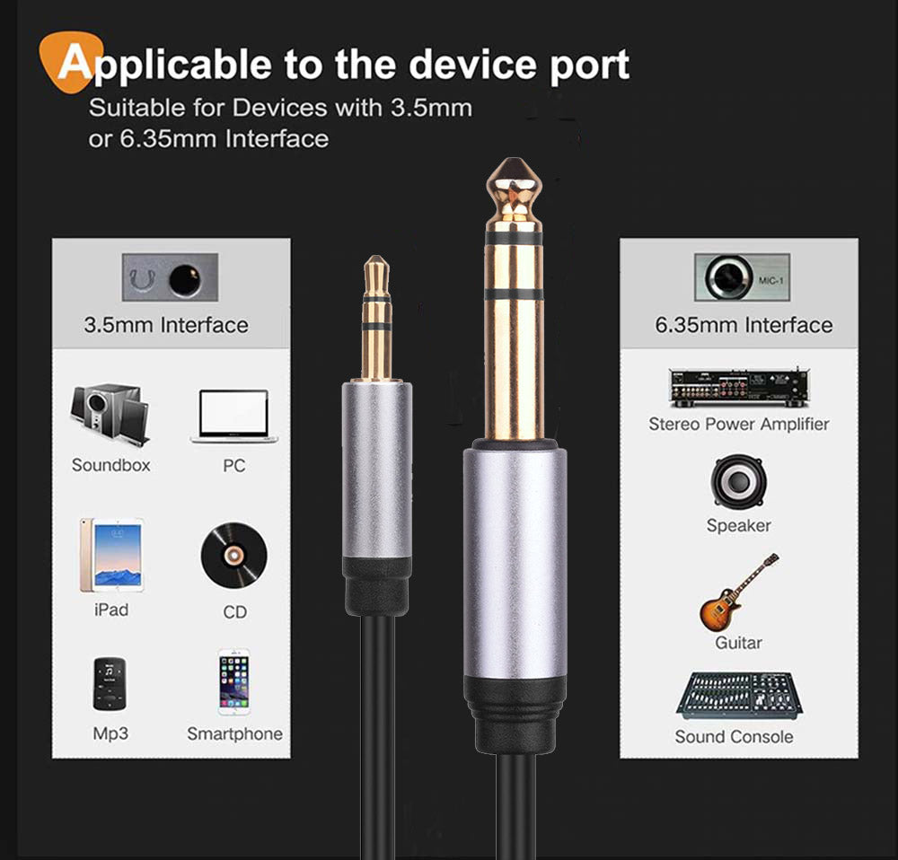 3.5mm To 6.5mm 6.35mm 1/4 inch Stereo Amplifier Guitar Cable Audio Lead 1.5M~10M