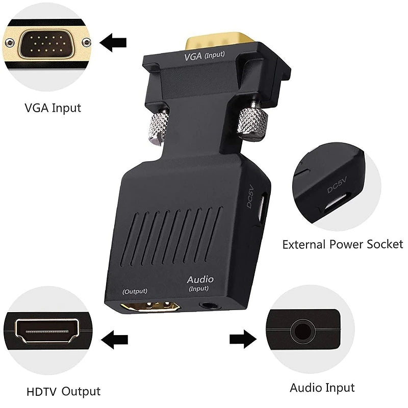 VGA to HDMI Male to Female Video Adapter Cable Converter with Audio