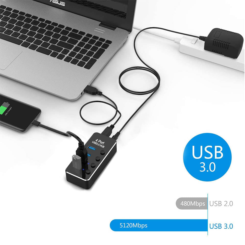 USB3.1 USB-C to USB 3.0 4-Port Hub Type-C Adapter with Powered AC