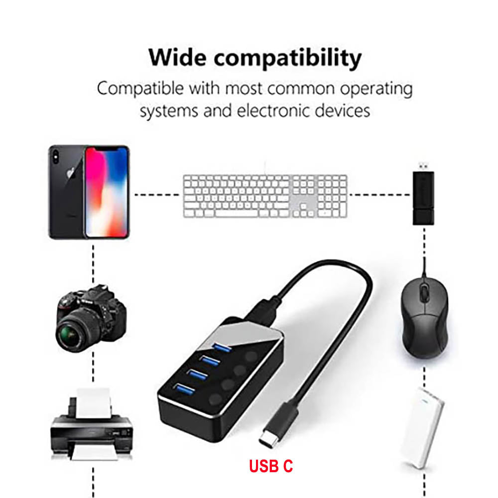 USB3.1 USB-C to USB 3.0 4-Port Hub Type-C Adapter with Powered AC