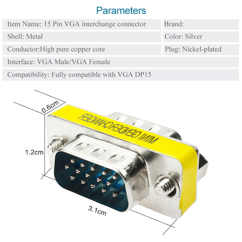 VGA D-Sub 15Pin Female to Male Gender Changer Bender Adaptor Joiner