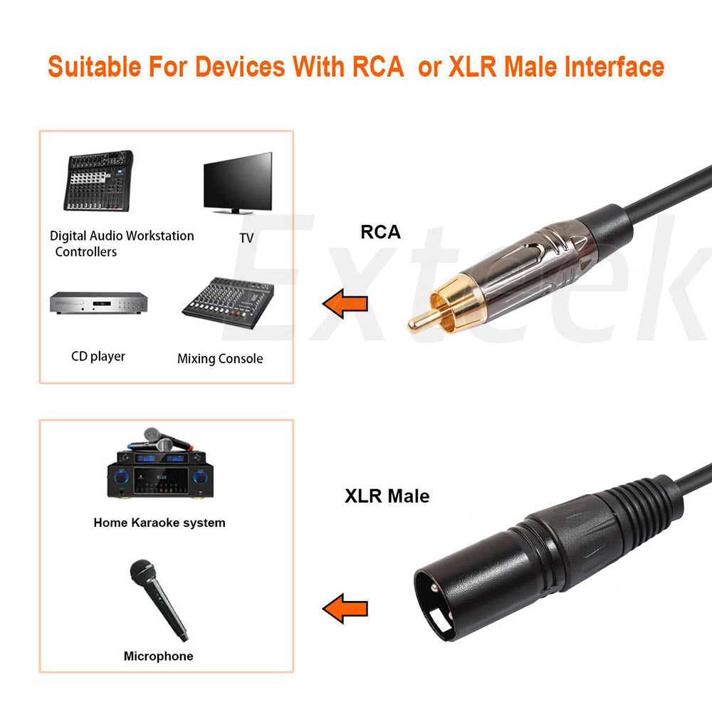 XLR Male to RCA Male Audio DJ Cable - OFC Shielded Cable XLR RCA