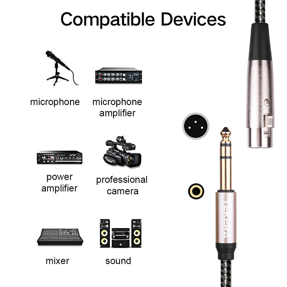 XLR Female To 6.35mm 1/4 '' Male Microphone Stereo Audio Cable TRS Jack Lead/Mic