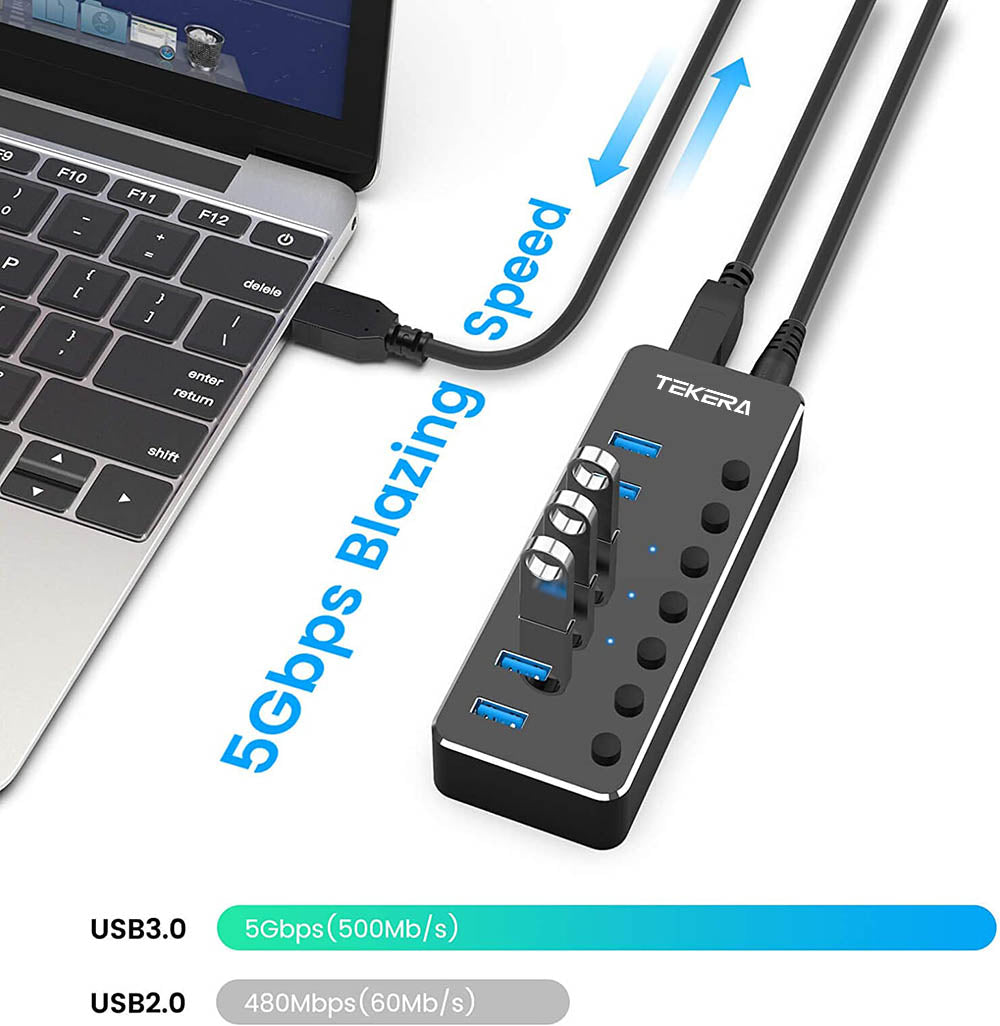 USB 3.1 USB-C Type-C HUB to 7 USB 3.0 Port Thunderbolt 3 Powered AC Adapter