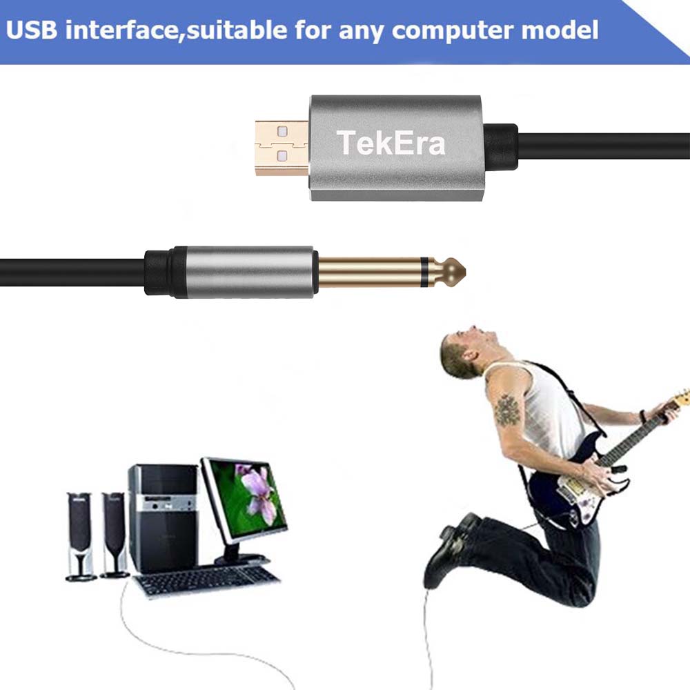 USB to 6.35mm mono 1/4 in Guitar Bass Keyboard Interface Cable Studio Recording