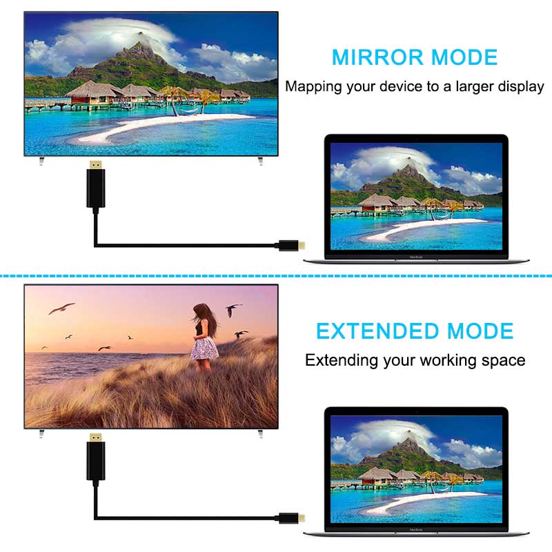 USB C to DP Cable USB3.1 Type C to DisplayPort DP 4K UHD