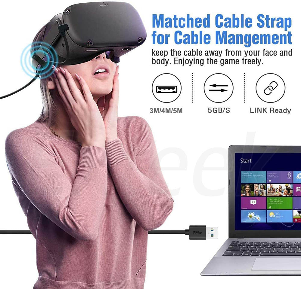 USB 3.2 Cable Data Line Type C Cable Link Steam Oculus Quest 2 VR Cables 3m/4m/5m