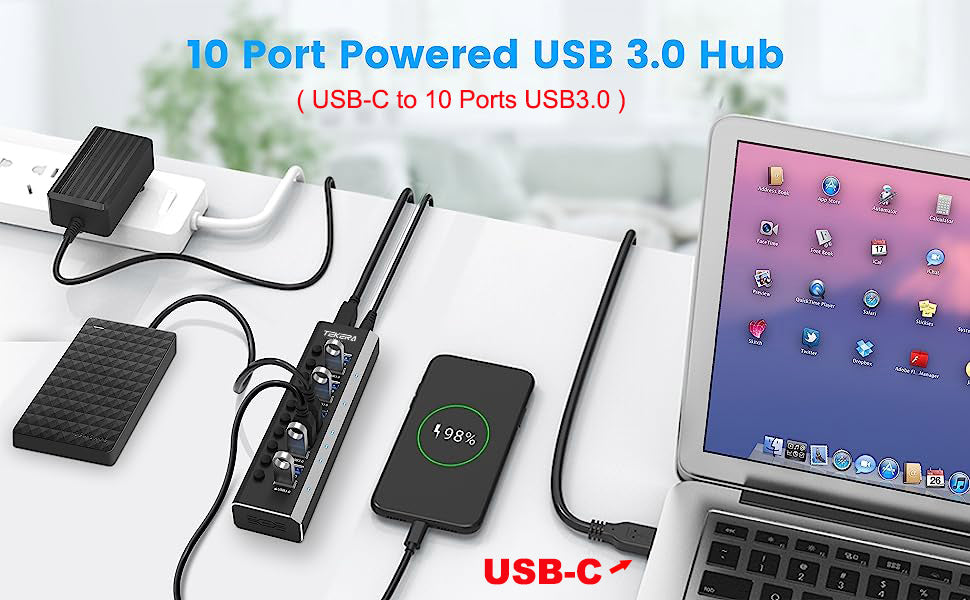 USB 3.1 USB-C Type-C HUB to 10 USB 3.0 Port Thunderbolt 3 Powered AC