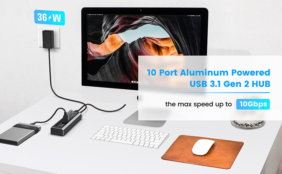 USB 3.1 USB-C Type-C HUB to 10 USB 3.0 Port Thunderbolt 3 Powered AC