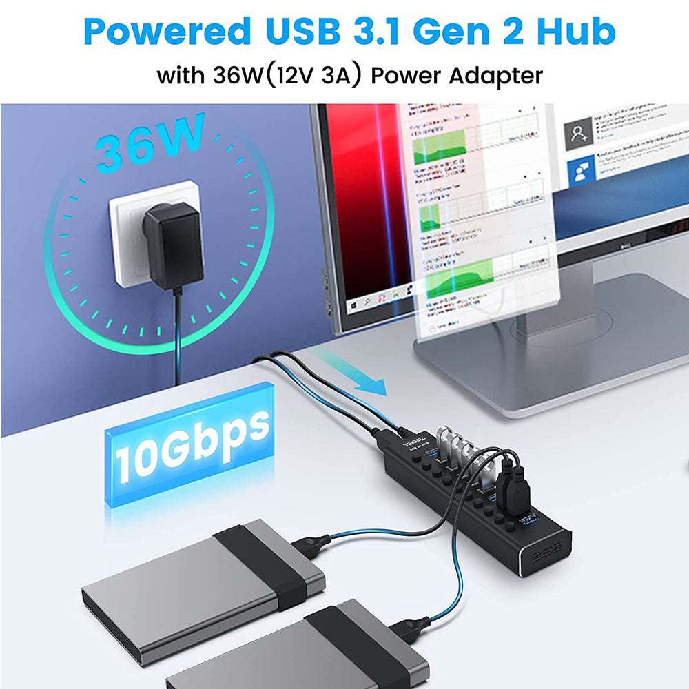 USB 3.1 USB-C Type-C HUB to 10 USB 3.0 Port Thunderbolt 3 Powered AC