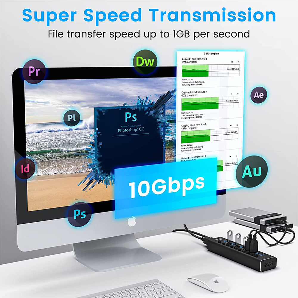 USB 3.1 USB-C Type-C HUB to 10 USB 3.0 Port Thunderbolt 3 Powered AC