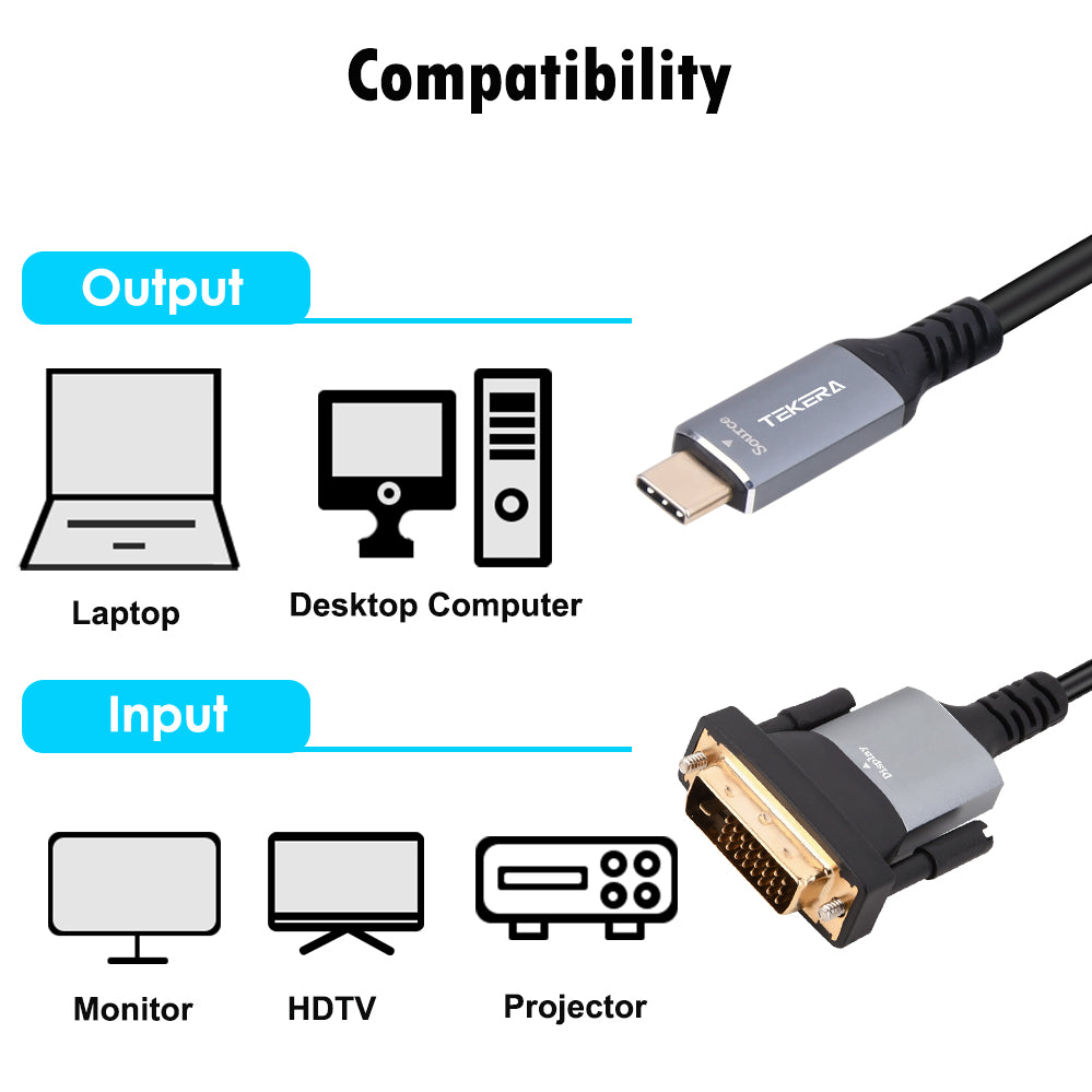 USB C to DVI-D Cable Thunderbolt 3 USB 3.1 Type C to DVI Adapter for Macbook air