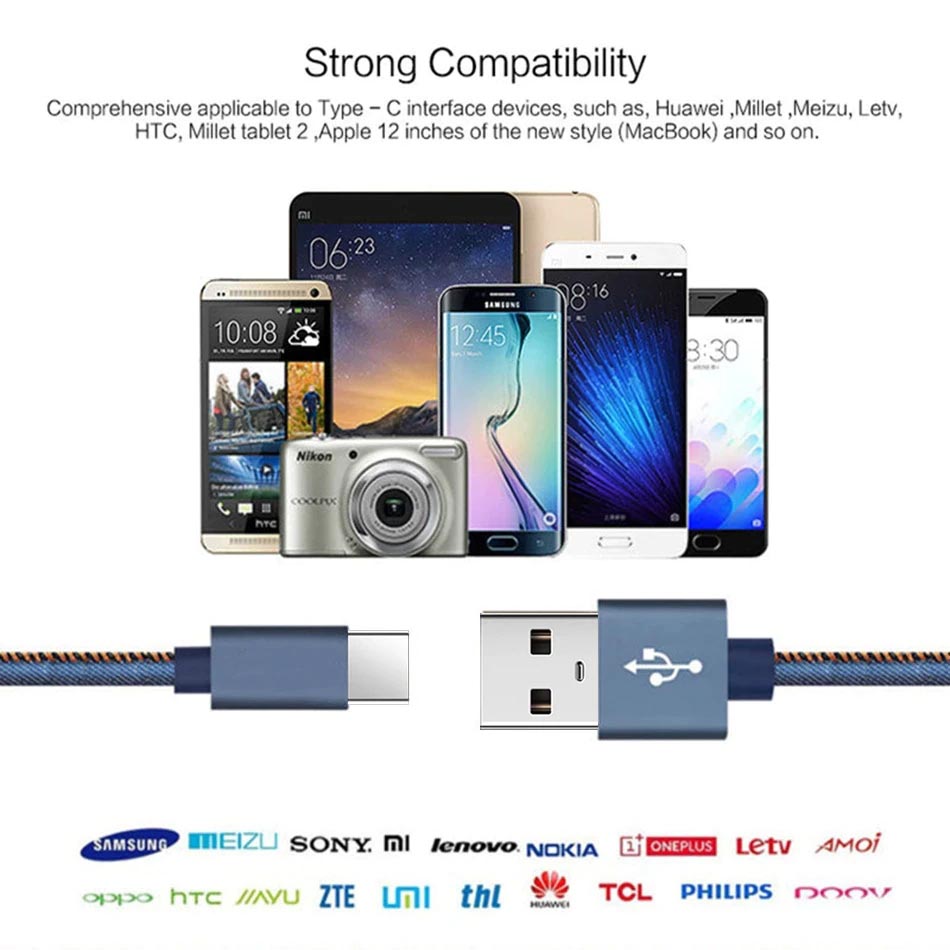 USB Type C Cable, USB C to USB A Charger Fast Charge Cord 2m