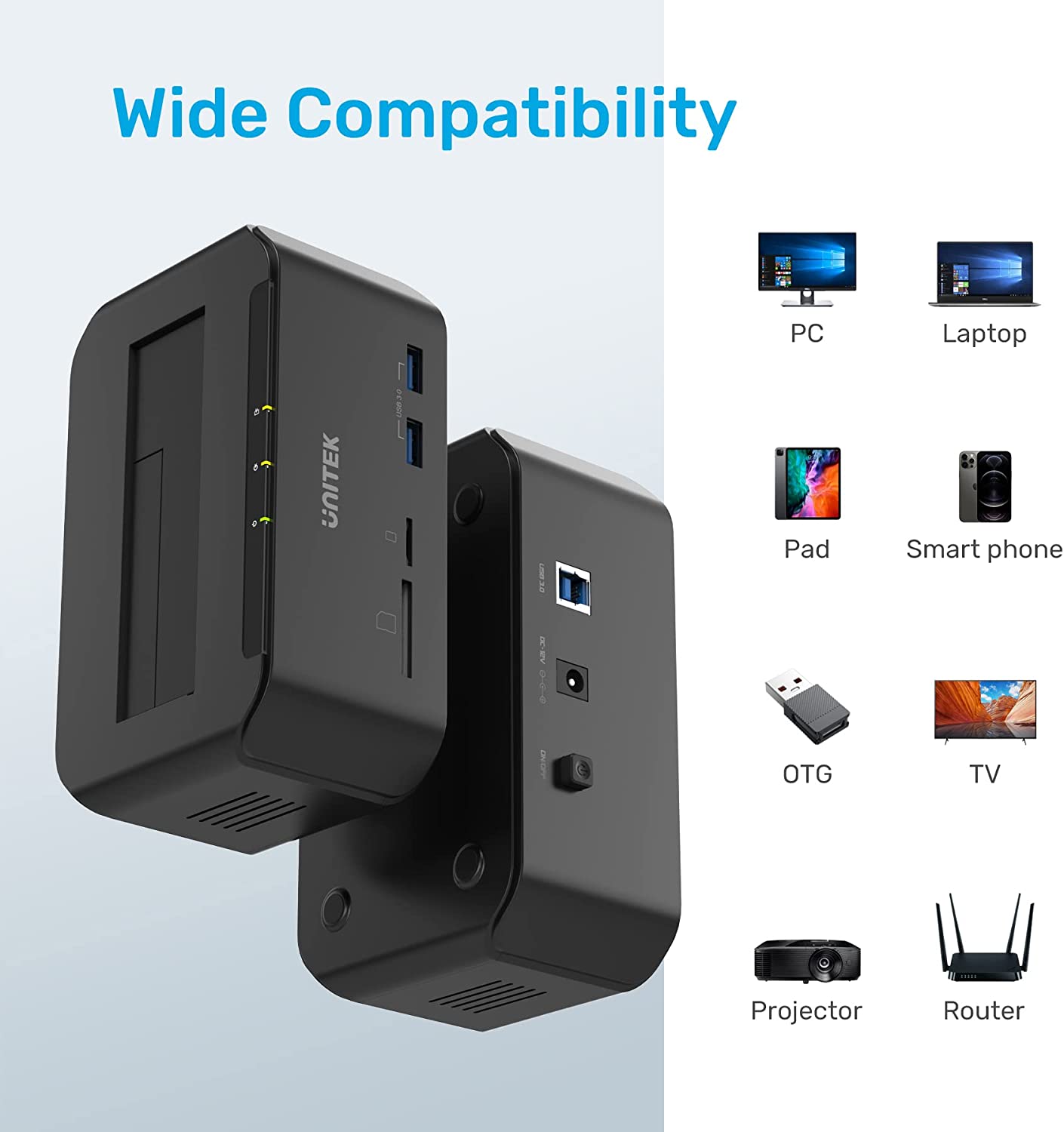 USB3.0 To SATA External 2.5"/3.5"  Single Bay Docking Station With Card Reader For PC Laptop