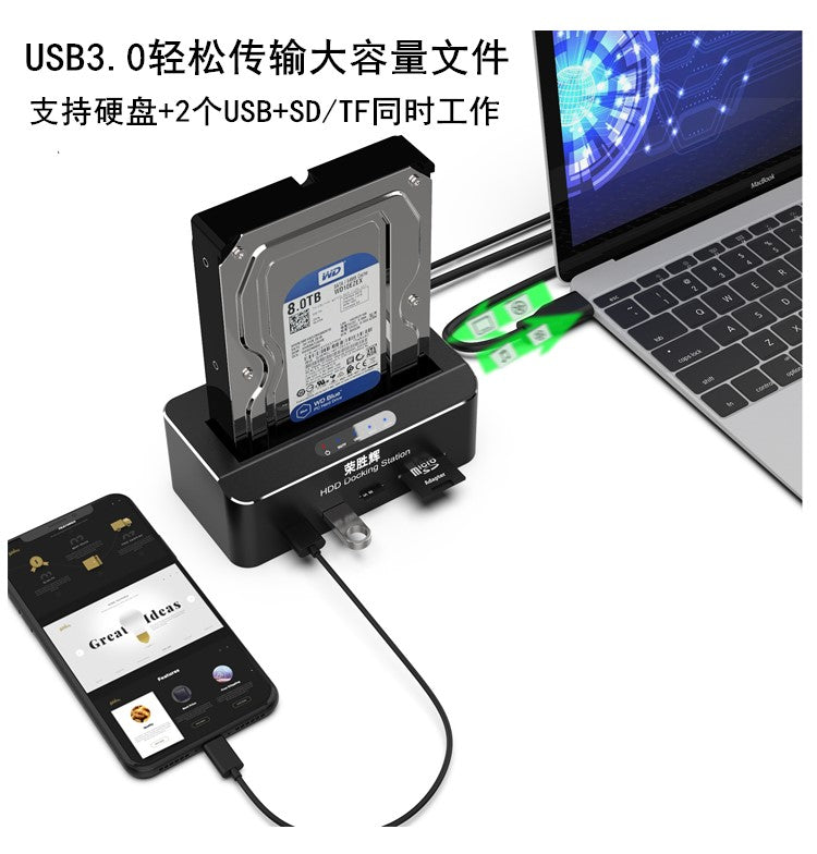 USB3.0 To SATA External 2.5"/3.5"  Single Bay Docking Station With Card Reader For PC Laptop