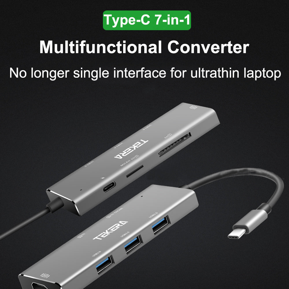 USB Type-C 7-in-1 Hub with 4K@30Hz HDMI USB3.0 TF/SD Card Reader PD3.0 Fast Charging for PC Monitor and Smart Phone