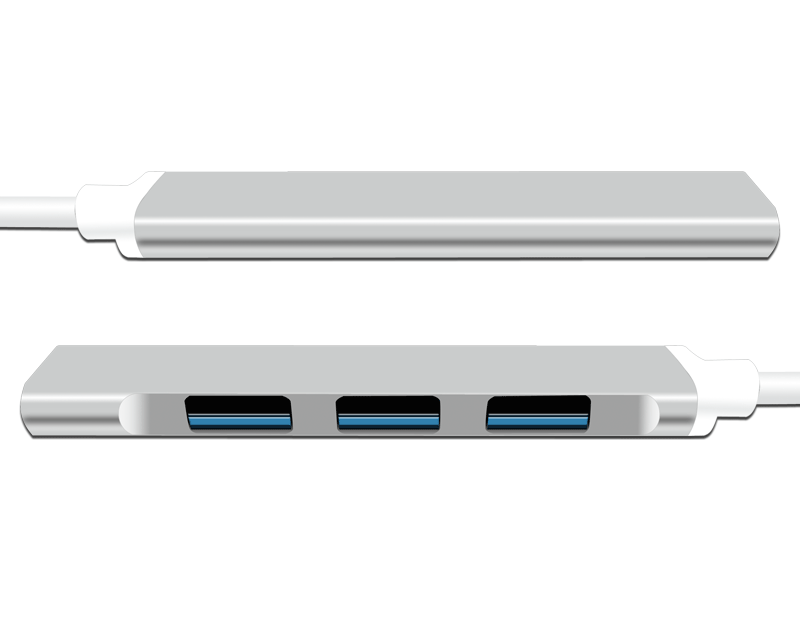 Ultra-Slim 4-Port Super-Speed USB Hub with USB-C Interface (1x USB 3.0 + 3x USB 2.0)