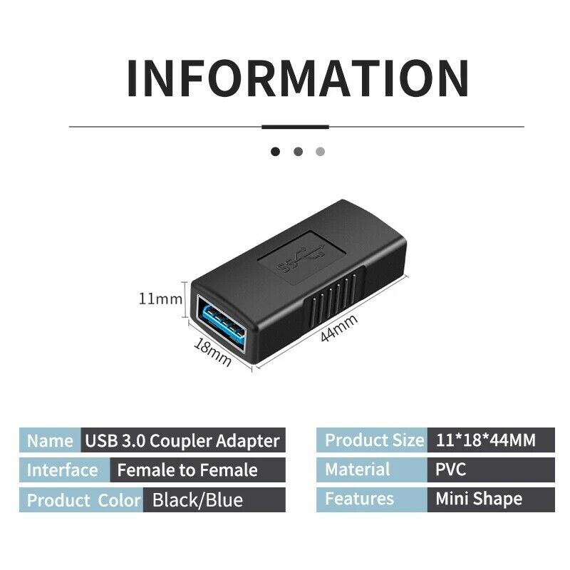 USB 3.0 Coupler USB Female to Female Adapter Gender Changer