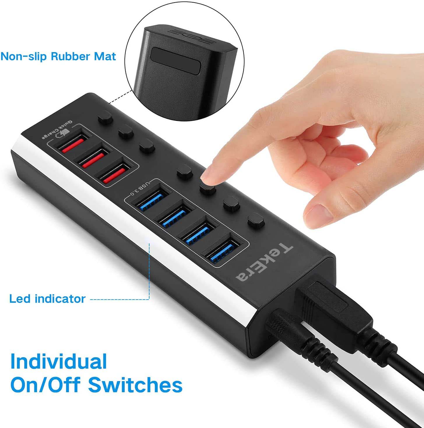 USB 3.0 Hub with 4 USB 3.0 Data Ports and 3 Fast Charging Port Power Supply