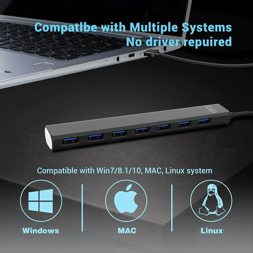 USB 3.0 Hub 7-Port High Speed 5Gbps Slim Compact Expansion Splitter