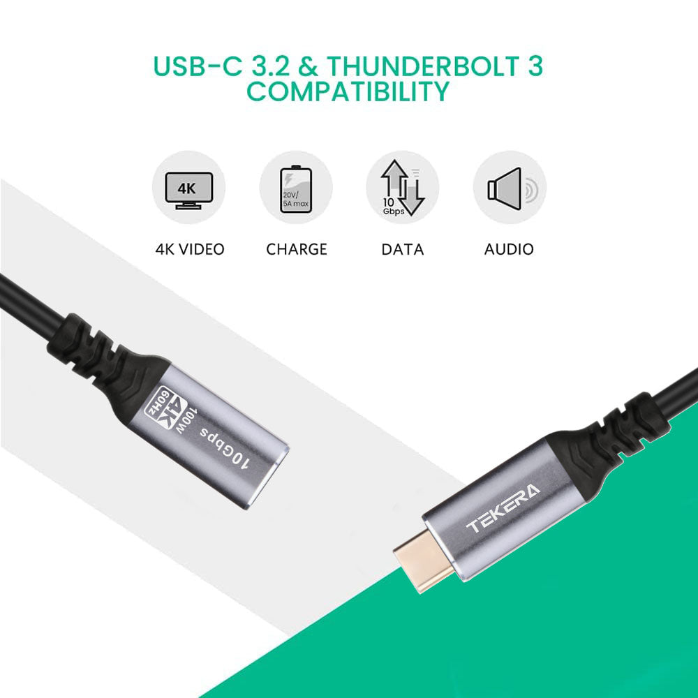 USB 3.1 Type-C Extension Cable USB-C Male to Female Charging 100W 4K 10Gbps Cord