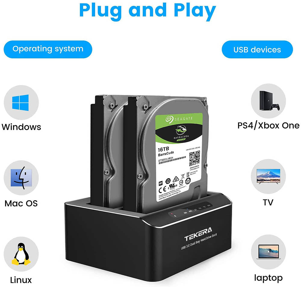 USB 3.0 to SATA External Hard Drive Docking Station 2.5&3.5 inch Offline Clone