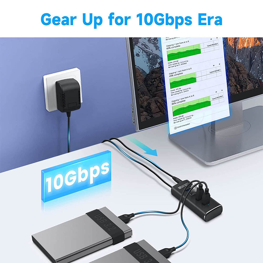 USB 3.1 Gen2 4 Ports USB Hub SuperSpeed 10Gbps Powered USB hub splitter Power AU