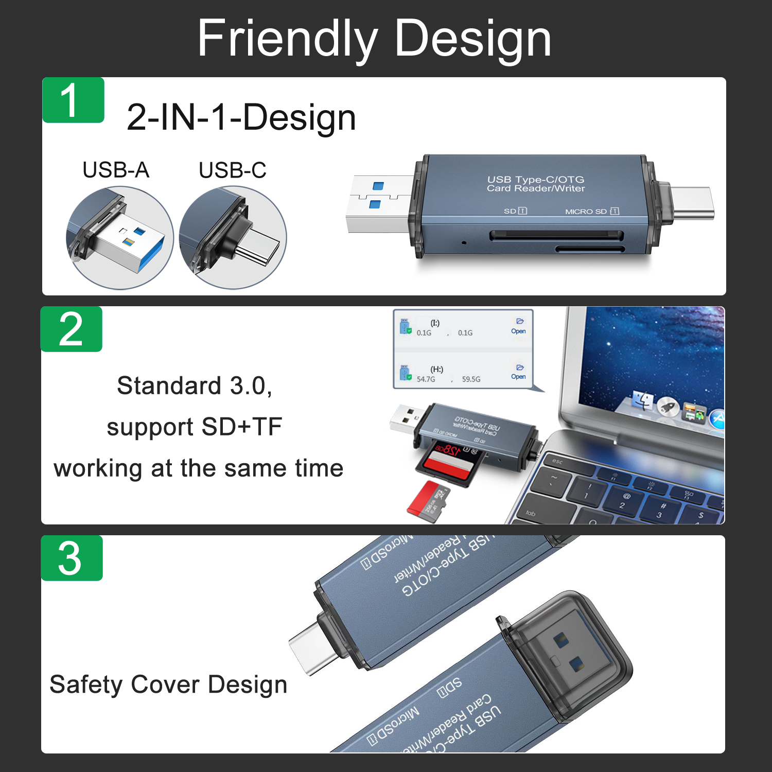 Type-C USB-C USB 3.0 Memory Card Reader Micro SD/SD OTG For PC Macbook Tablet AU