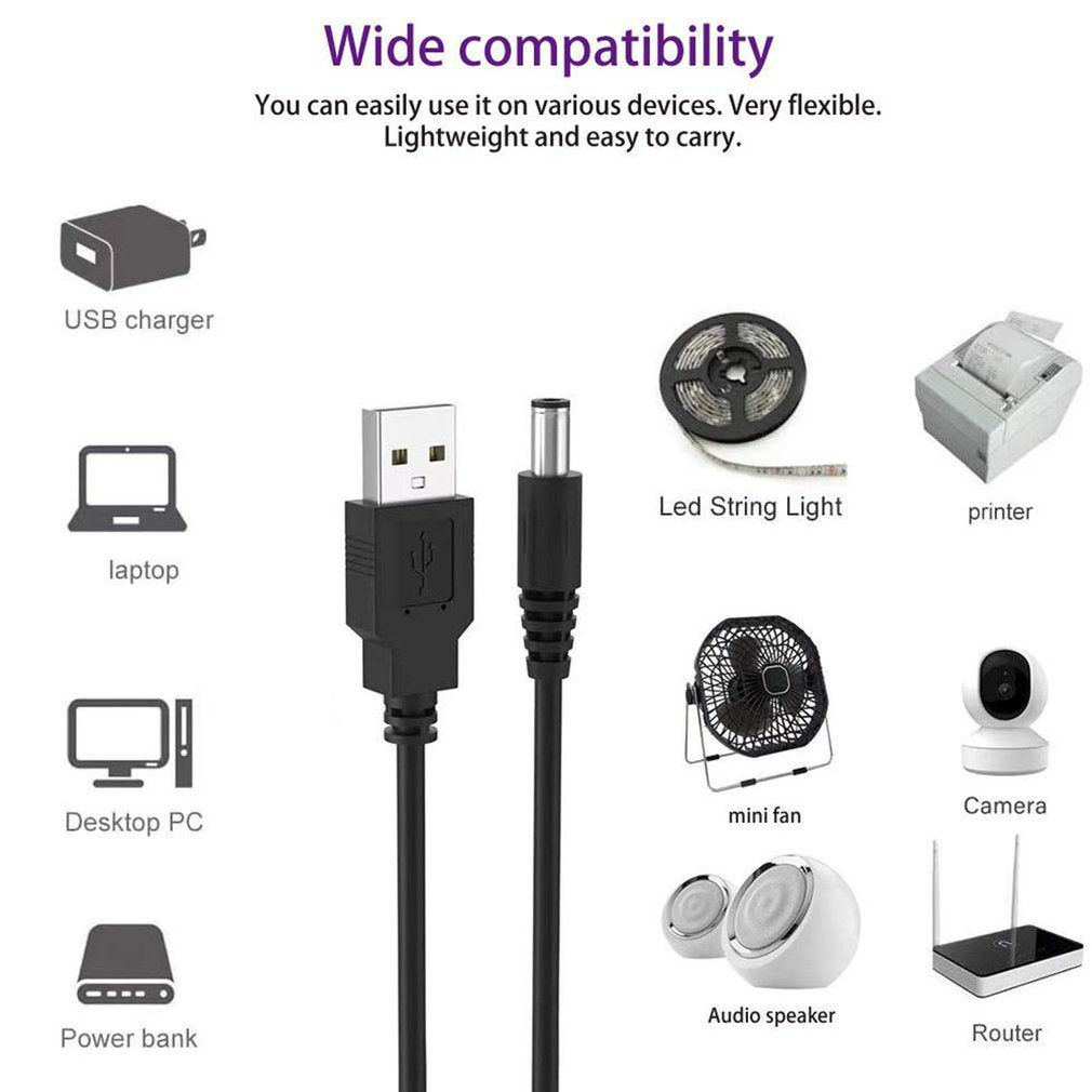 USB 2.0 A Type Male to DC 5.5 x 2.1mm DC 5V Power Plug Connector Cable