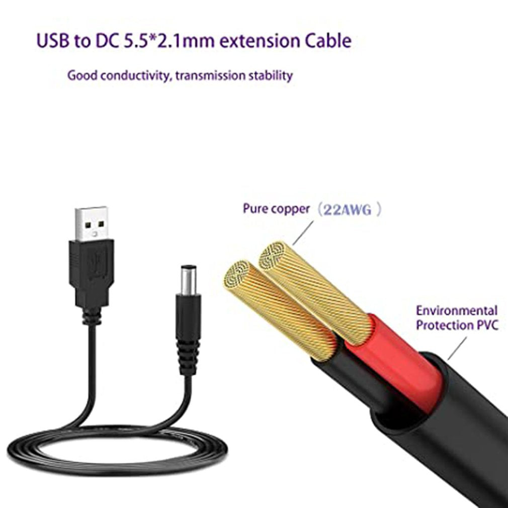 USB 2.0 A Type Male to DC 5.5 x 2.1mm DC 5V Power Plug Connector Cable