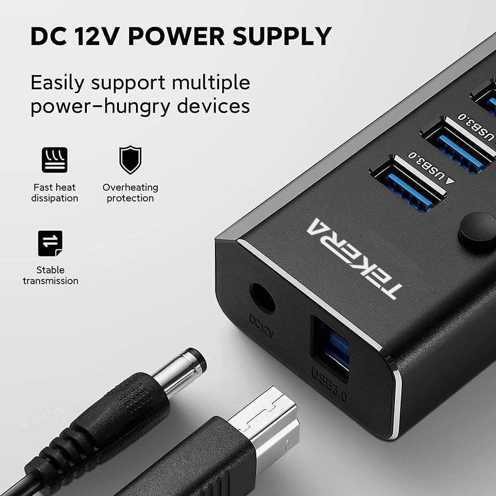 Powered 10 Port  USB 3.0 Hub with Individual Switch and AC Adapter