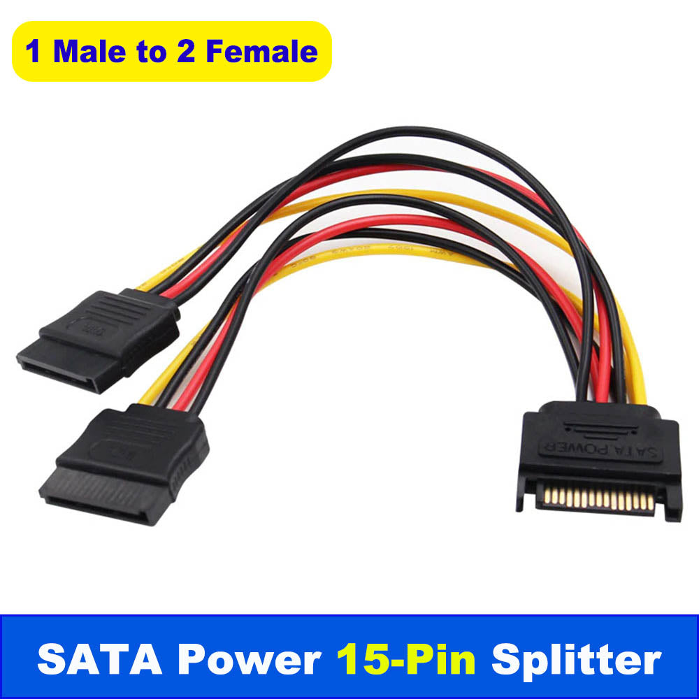 SATA 15pin Hard Disk Power Male to 2 Female Splitter Y 1 to 2 Extension Cable