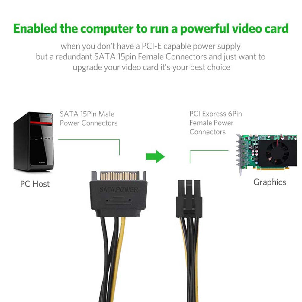 SATA Power Cable 15 Pin To 6 Pin PCI EXPRESS PCI-E Cable