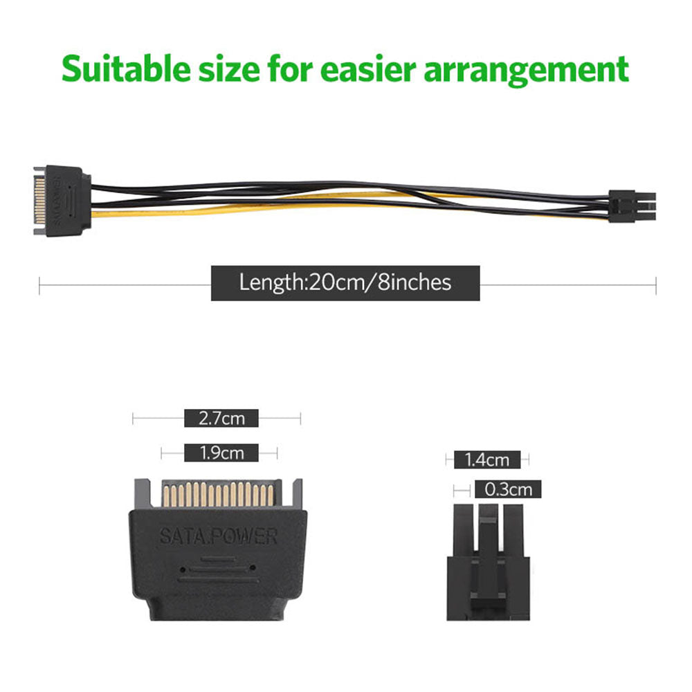 SATA Power Cable 15 Pin To 6 Pin PCI EXPRESS PCI-E Cable