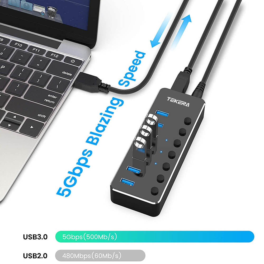 Powered 7 Port  USB 3.0 Hub with Individual Switch and AC Adapter