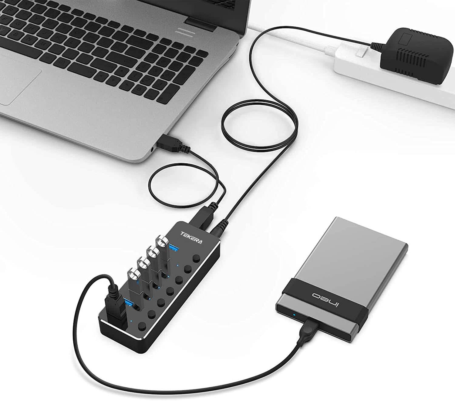 Powered 7 Port  USB 3.0 Hub with Individual Switch and AC Adapter