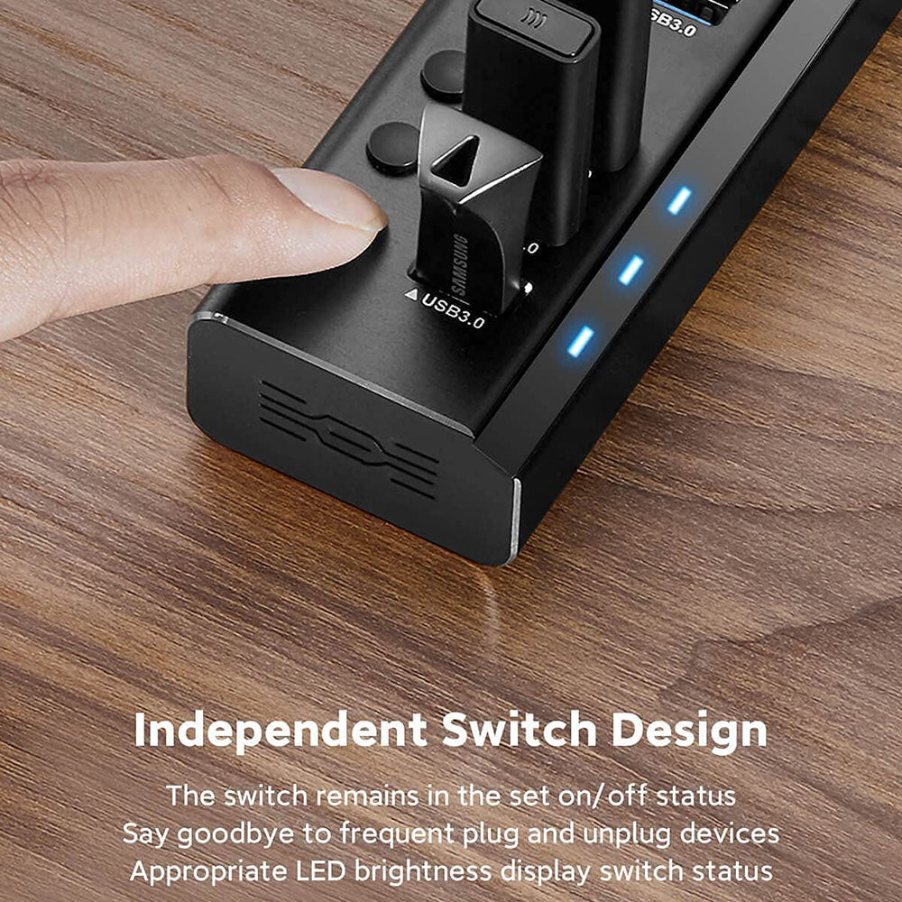 Powered 4 Port  USB 3.0 Hub with Individual Switch and AC Adapter