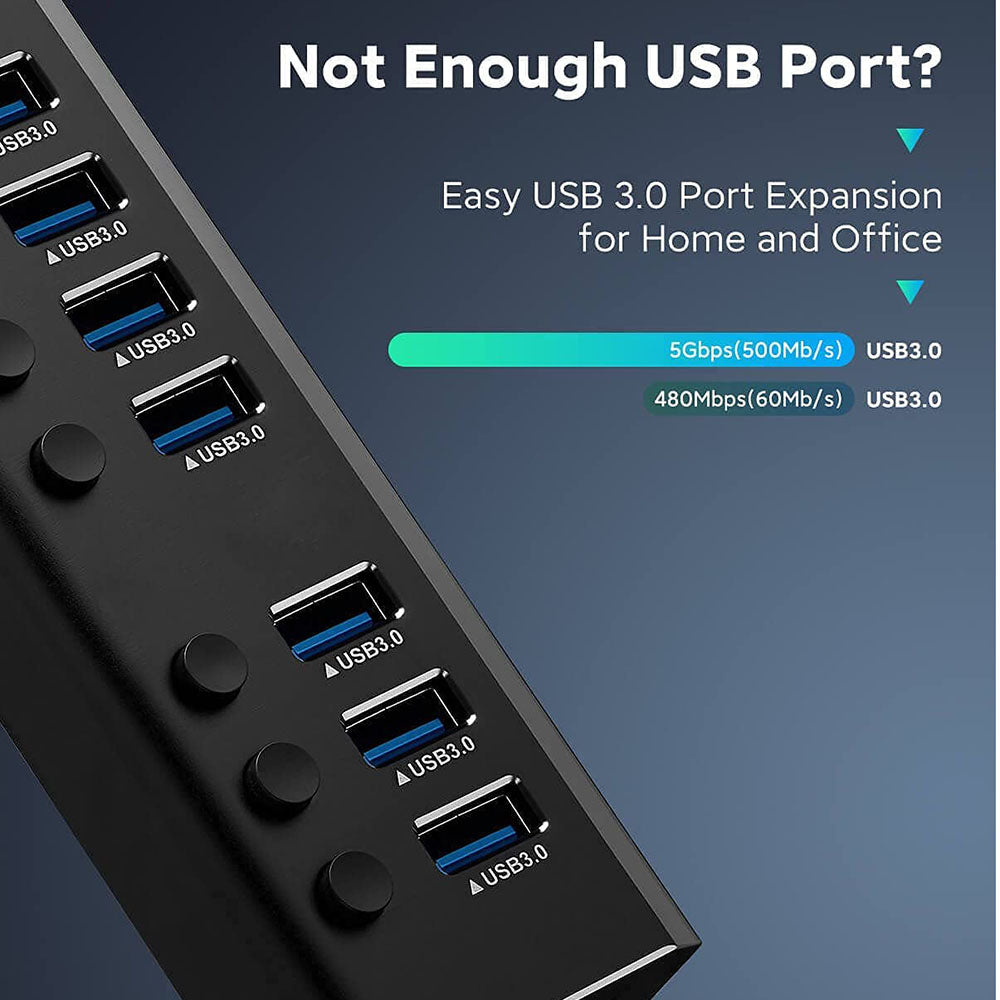 Powered 4 Port  USB 3.0 Hub with Individual Switch and AC Adapter