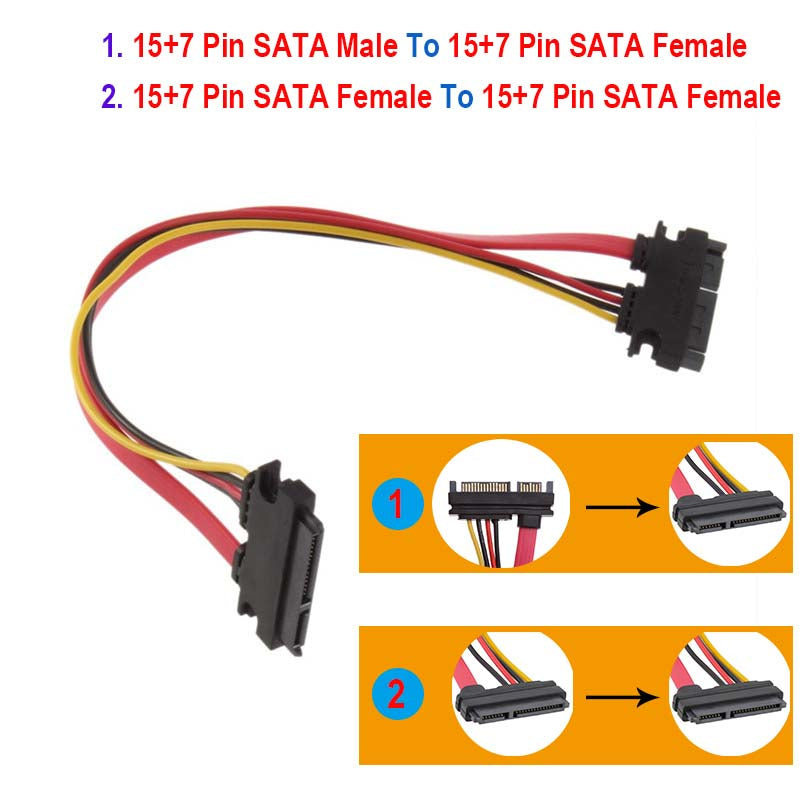 SATA 22Pin 7P+15P SATA Extension Cable Male to Female