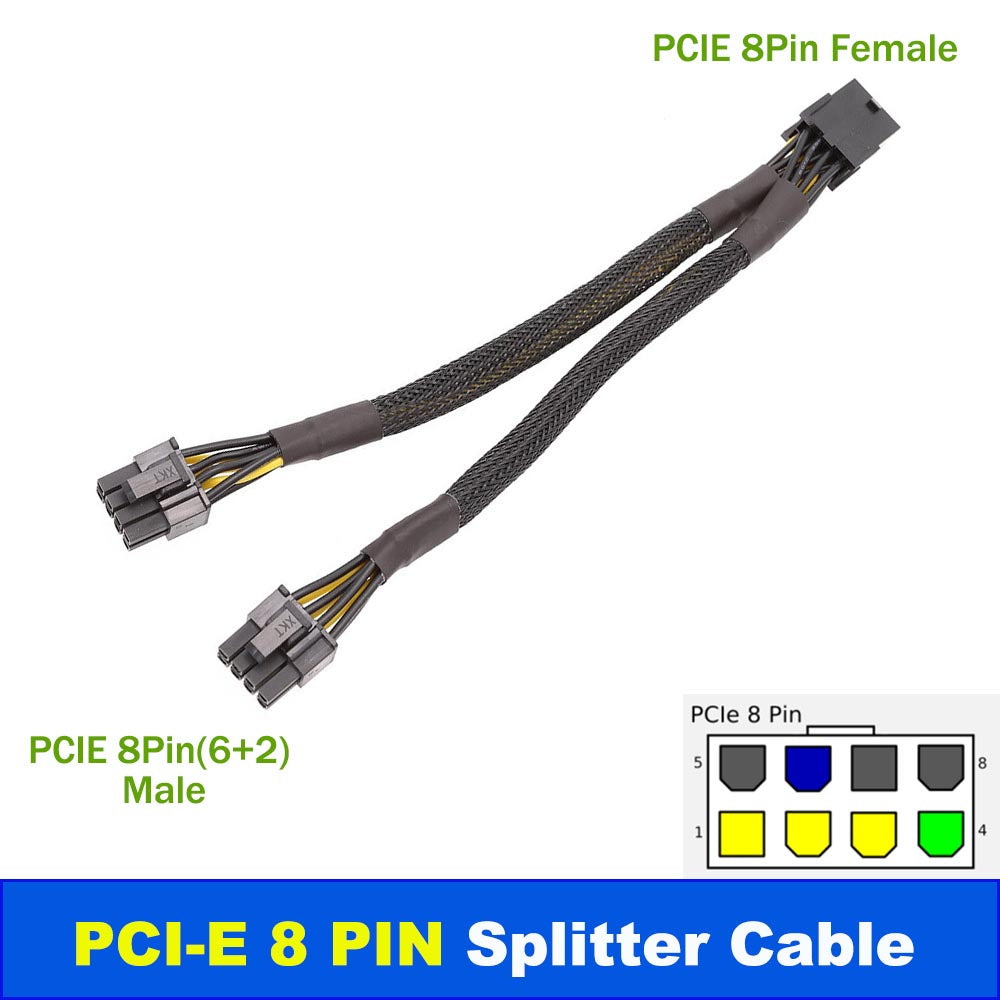 PCI-E 8-Pin to Dual 8-Pin 2x (6+2 Pin) Graphics Video Card Power Splitter Cable