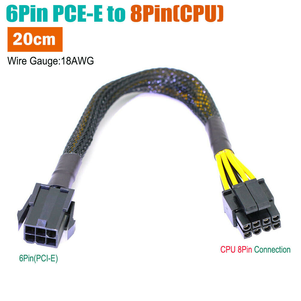 PCIe 6Pin to CPU 8Pin Power supply Cable