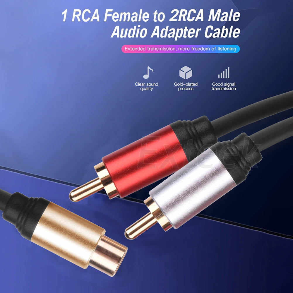 RCA Y Splitter Cable Audio Jack Adapter 1 Female to 2 Male Connector