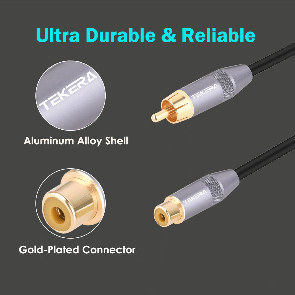 TEKERA Subwoofer Coaxial Dual Shielded  Male to Female RCA Extension Audio Cable