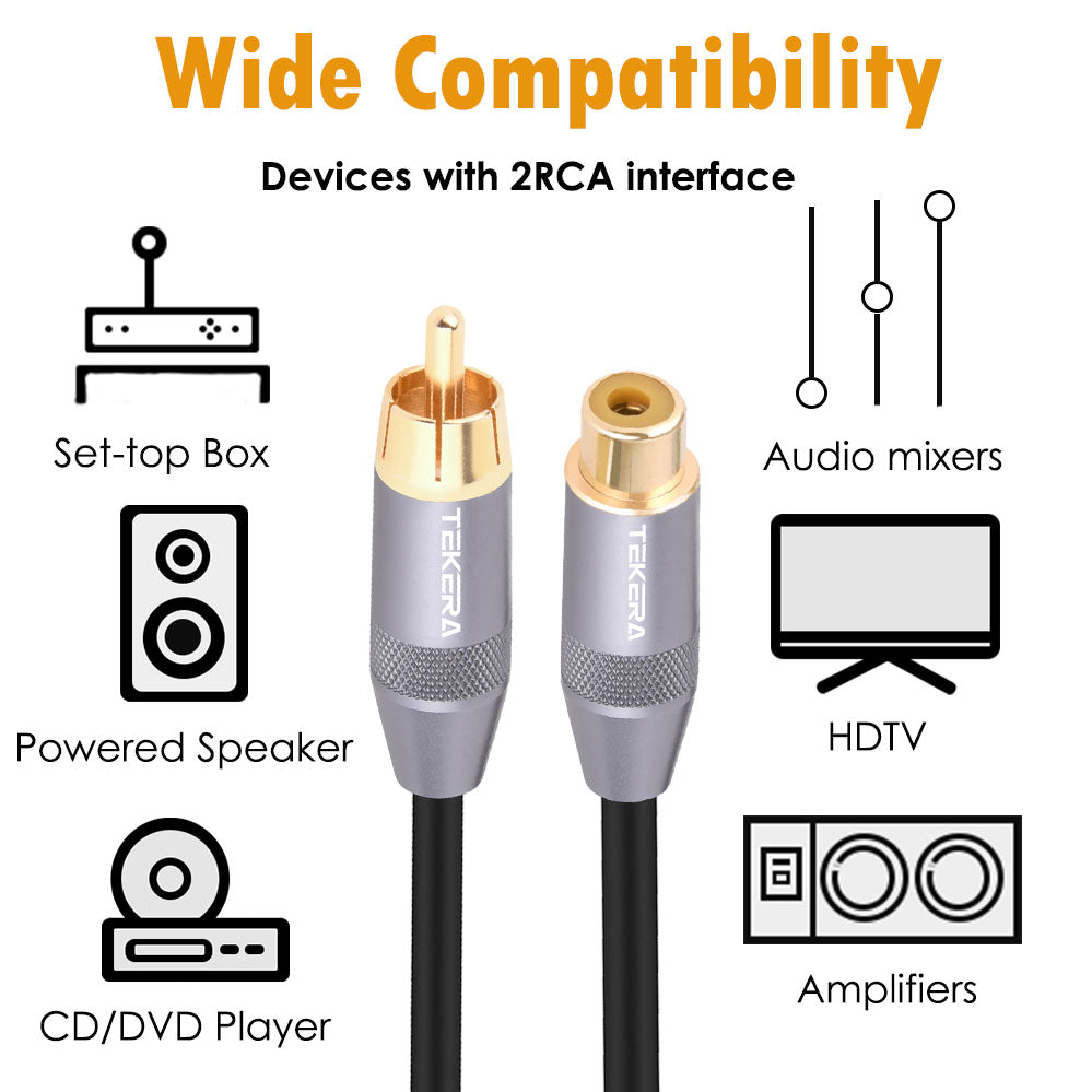 TEKERA Subwoofer Coaxial Dual Shielded  Male to Female RCA Extension Audio Cable