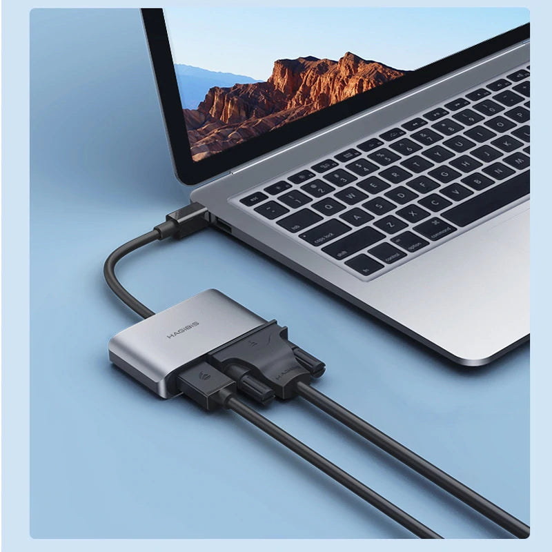 Mini DP DisplayPort 2 in 1 Hub to HDMI 4K VGA Video Adapter